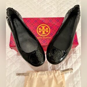 Tory Burch Black Patent Leather Flats with Bow
